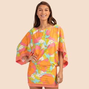 New Trina Turk Playa de Flor Swim Drape Sleeve Boatneck Tunic Floral Mini Dress